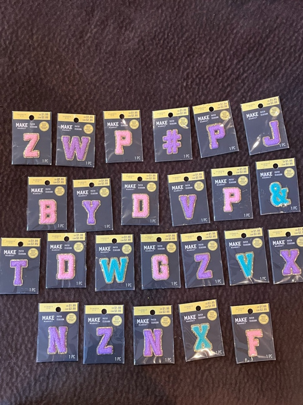 Make Market Glitter Letter Iron-On Patches Pink, Turquoise, Purple, Quantity 24